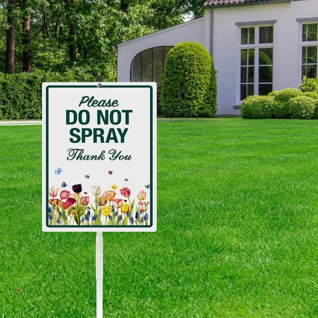 Please Do Not Spray Thank You Yard Sign With Stake No Spray Zone Reflective Aluminum Lawn Signs Signs Rust Free Pollinator Wildflowers Garden Signs (8x12) IN