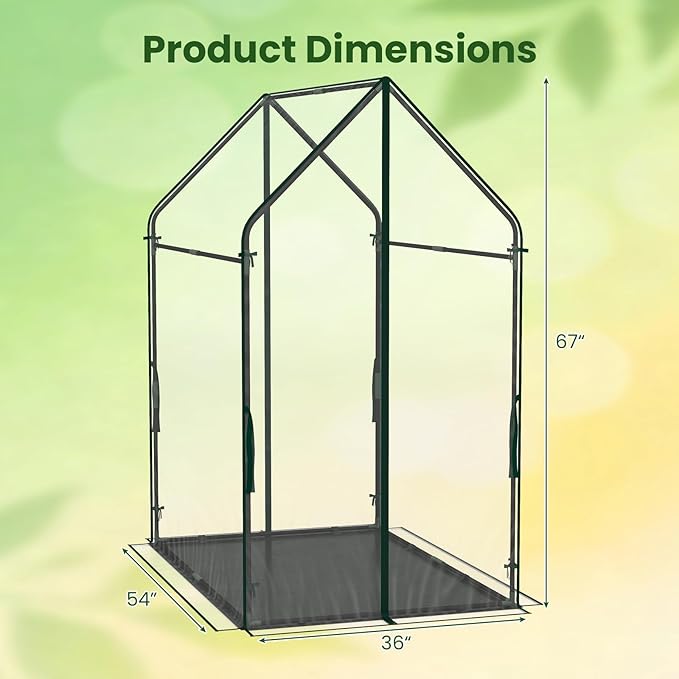 Giantex Mini Greenhouse, Outdoor Portable Green House with Sturdy Metal Frame, Ground Stakes & Wind Ropes, Clear Tent Small Greenhouse for Indoor Outdoor Plants (54"x36"x67")