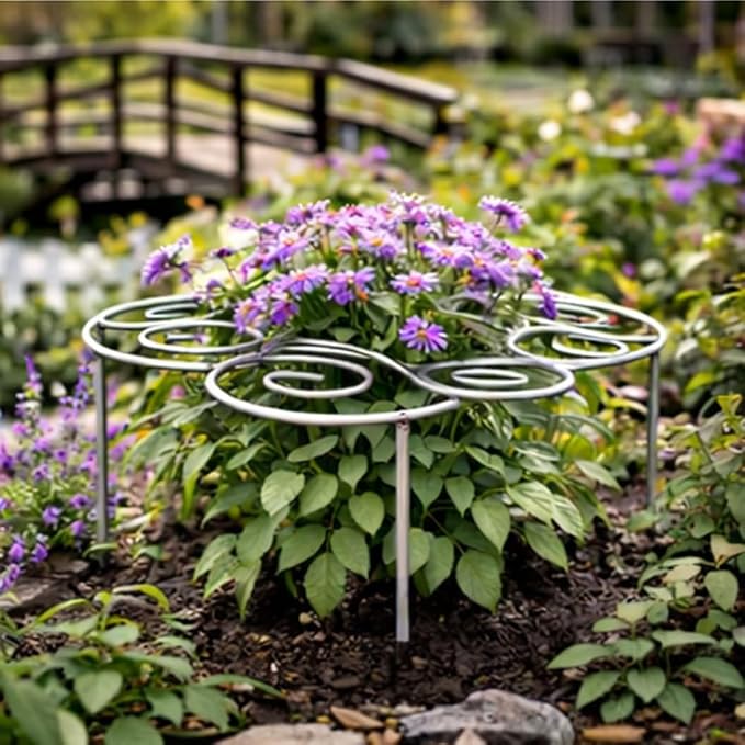 Metal Plant Support Ring for Garden, Peony Cage Stand, Indoor Pots, Flower Hoop, Decorative Grow Through Rings, Stackable Houseplant Stake, Dahlia Cage, Outdoor Orchid Clip(1PC,Medium)