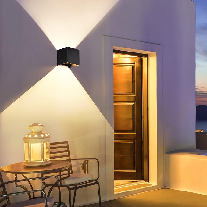 2 Pcs Outdoor Wall Lights Exterior/Interior G9 Wall Sconces Up and Down Lights IP65 Waterproof Outdoor Lighting Square Aluminum Black 4000K Natural Lights Replaceable bulb, Adjustable Light Angle