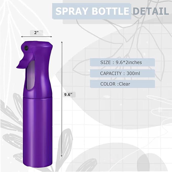 VIGOR PATH Continuous Spray Bottle for Hair – Fine Mist Mister for Hairstyling, Cleaning, Plants, Pets, Barbers, Salons, and Essential Oil Applications (300ml/10.1 oz) Dark Purple