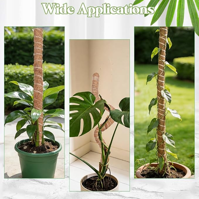 Moss Pole Monstera Plant Support 2 Pack 24 Inch Bendable Moss Pole for Monstera Plants Indoor Handmade Coco Coir Pole Plant Sticks Support Stakes for Potted Plants Philodendron to Grow Upwards