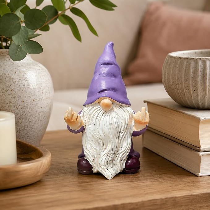 QINJIEJIE Lavender Purple Garden Gnomes Outdoor Funny Gnome 3.5in Naughty Gnomes for Fairy Garden Yard Decoration Lawn Ornament Gnome Statue for Home Decor