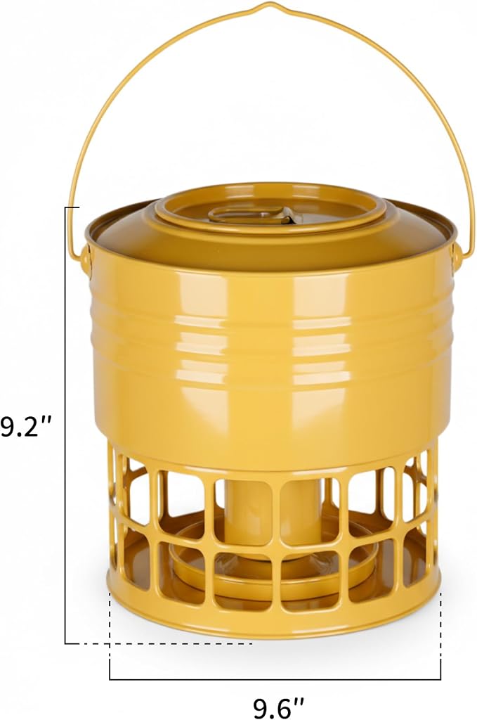 KOL Large Bird Feeder for Outdoors, 10LB Capacity Squirrel Proof Metal Feeder with 32 Feeding Ports & 3 Perches, Easy-Clean Hanging Birdfeeder for Cardinals, Bluebirds, Finches (Earthy Yellow)