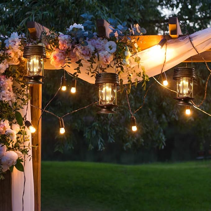 Hanging Solar Lights Outdoor - 1 Pack Solar Powered Waterproof Landscape Christmas Lanterns with Retro Design for Patio, Yard, Garden and Pathway Decoration (Warm Light)