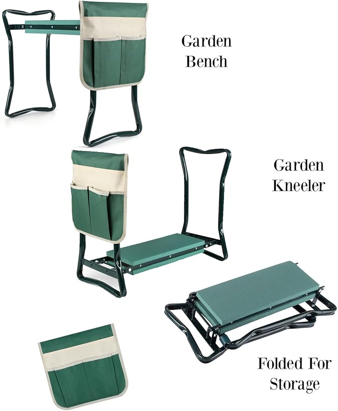 Garden Kneeler and Seat, Multifunctional Garden Kneeling Bench, Folding Gardening Stool, with a Tool Bags, EVA Foam Pad Outdoor Portable Kneeler Gardening Gifts for Women Men