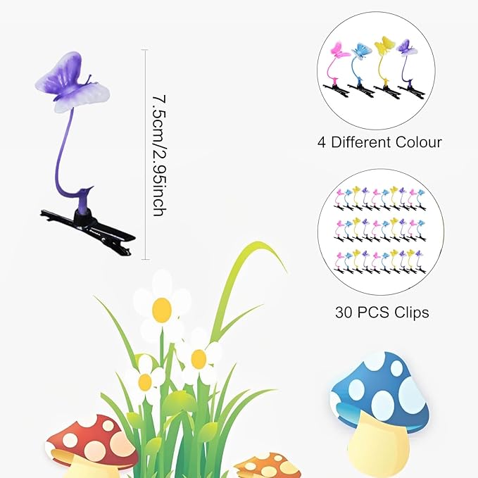 30 Pcs Bean Sprout Hair Clips Mixed Style Plant Hairpins Flower Plant Hair Clip Little Grass Barrette Butterfly Headwear Hair Accessories for Women Girl School Home Party Christmas