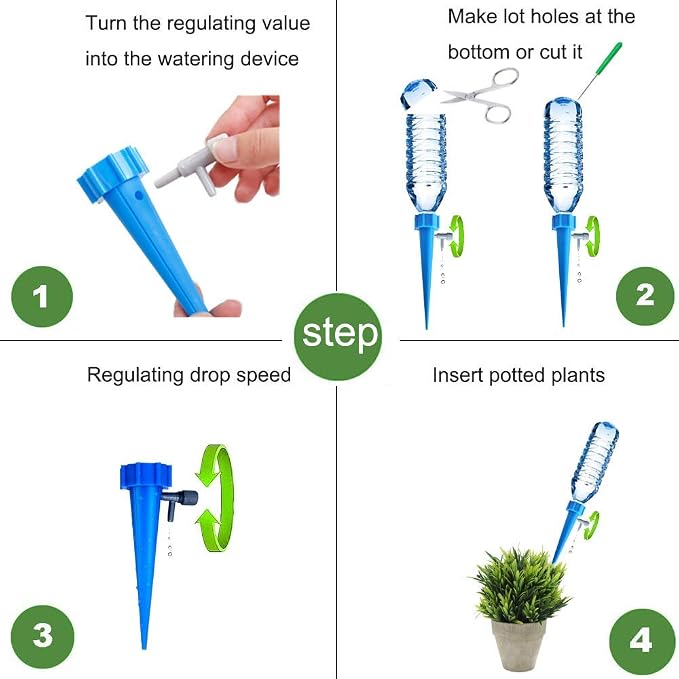 ARTEM Self Plant Watering Spikes Auto Drippers Irrigation Devices Vacation Automatic Plants Water System with Adjustable Control Valve Switch Design for Houseplant, Gardenplant, Officeplant 12 Pack