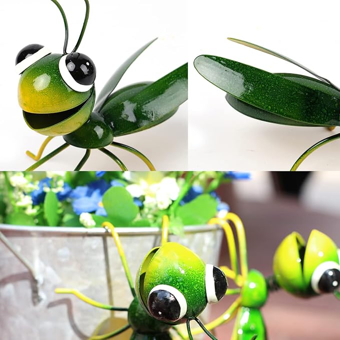 Cruis Cuka Metal Yard Art Garden Decor Cute Grasshopper Lawn Ornament Hanging Wall Sculpture - Set of 2