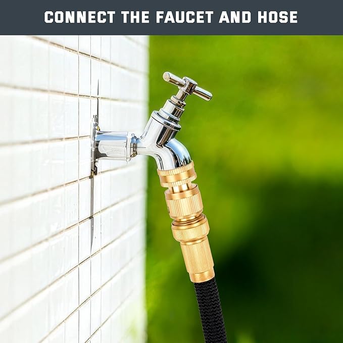 Kesfitt Garden Hose Quick Connect 3/4 Inch GHT Solid Brass Hose Connector Adapter Kit Fitting No-Leak Water Hose Female and Male Adapter (6 Sets)