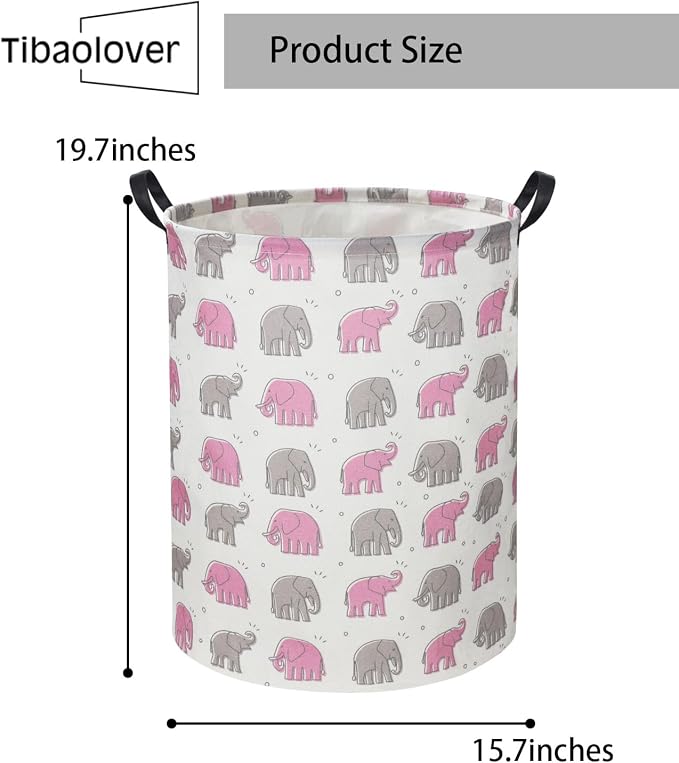 Elephant Baby Laundry Basket Pink Girls Hamper Elephant Toy Storage Bin for Girls Room Decor Baby Nursery Hamper Gift Baskets for Bedroom Bathroom(Line Elephant)