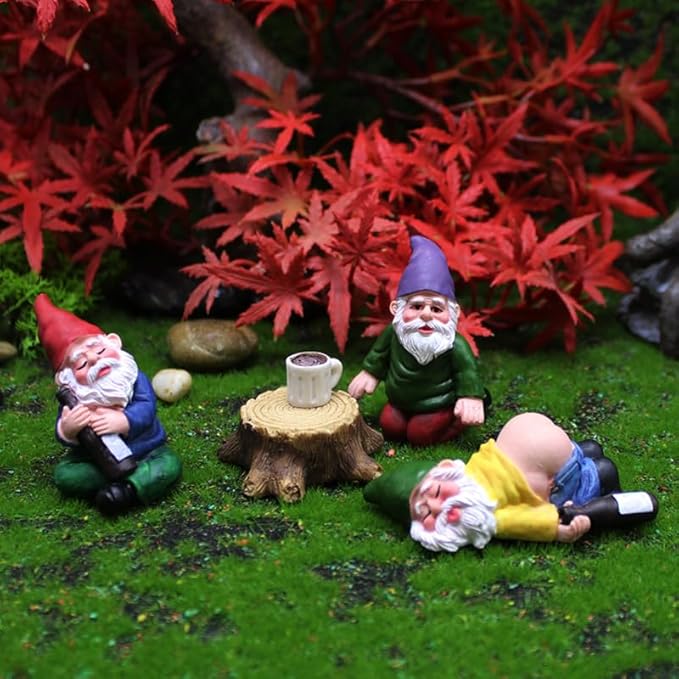 Garden Gnome Outdoor Figurines, Funny Miniature Fairy Garden Accessories, Resin 𝗗𝗿𝘂𝗻𝗸 Gnomes Statues for Micro Landscape, Outdoor Yard Lawn Planter Pot Decor, Novelty Gag Gift