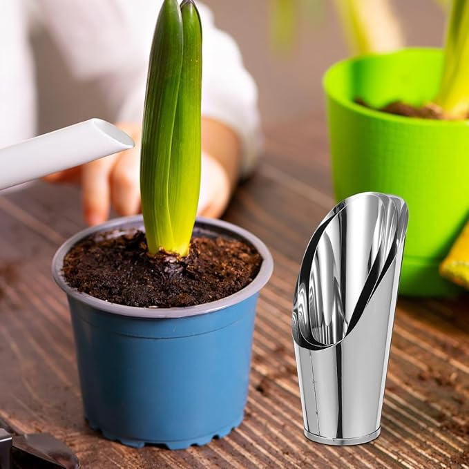 Abaodam 3pcs Stainless Steel Soil Scoop Set Gardening Hand Tools for Planting Succulents and Bonsai with Bucket-Shaped Shovels in Small, Medium, Large Sizes