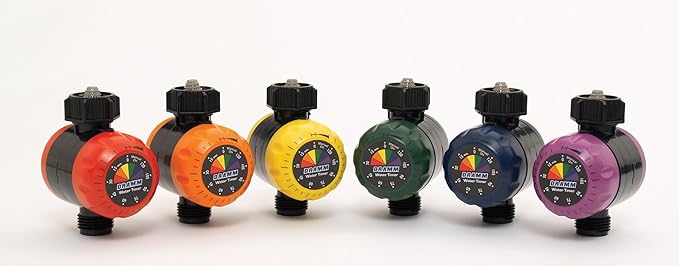 Dramm ColorStorm Premium Water Hose Timer, Mechanical, Turns Water Off Automatically, Up to 120 Minutes of Run Time, Compact for Lawn, Drip, Soaker Hose and Garden, Red (Pack of 6)
