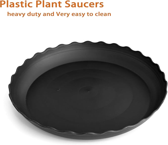 6 Pack of 12 inch Plant Saucer Plant Tray, Plastic Plant Saucer, Heavy Duty Plant Tray for Pots, Plant Saucers for Indoors Planter, Garden Water Plate Bowls (Black)