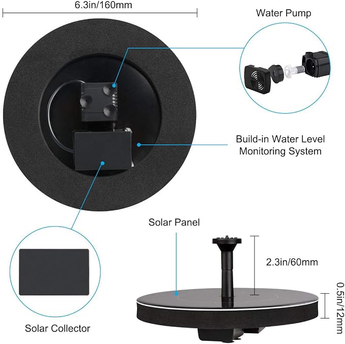 LAWOHO Solar Fountain Pump 1.5W Upgraded Submersible Solar Water Fountain Panel Kit for Bird Bath,Small Pond,Garden and Lawn Solar Water Pump Built-in Filter