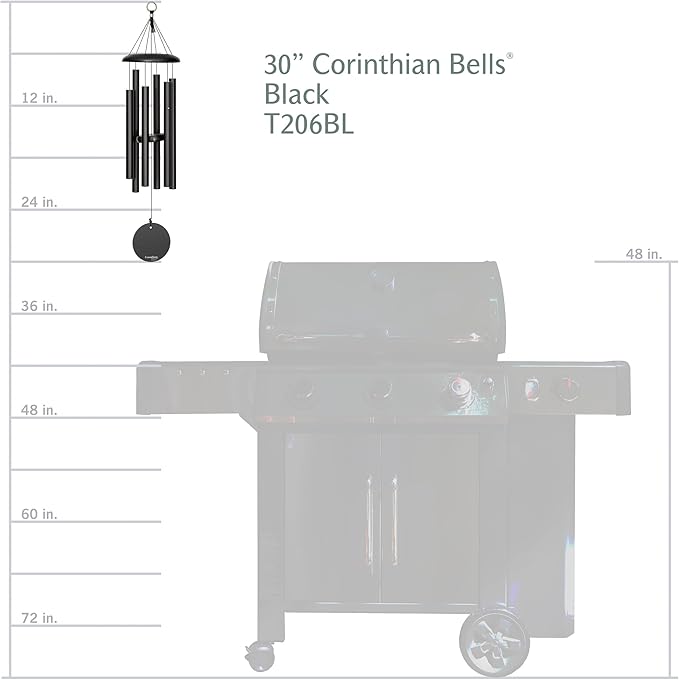 Corinthian Bells 30 Inch Black Wind Chimes for Outside, Modern Metal Outdoor Wind Chime for Patio Decor, Made in USA
