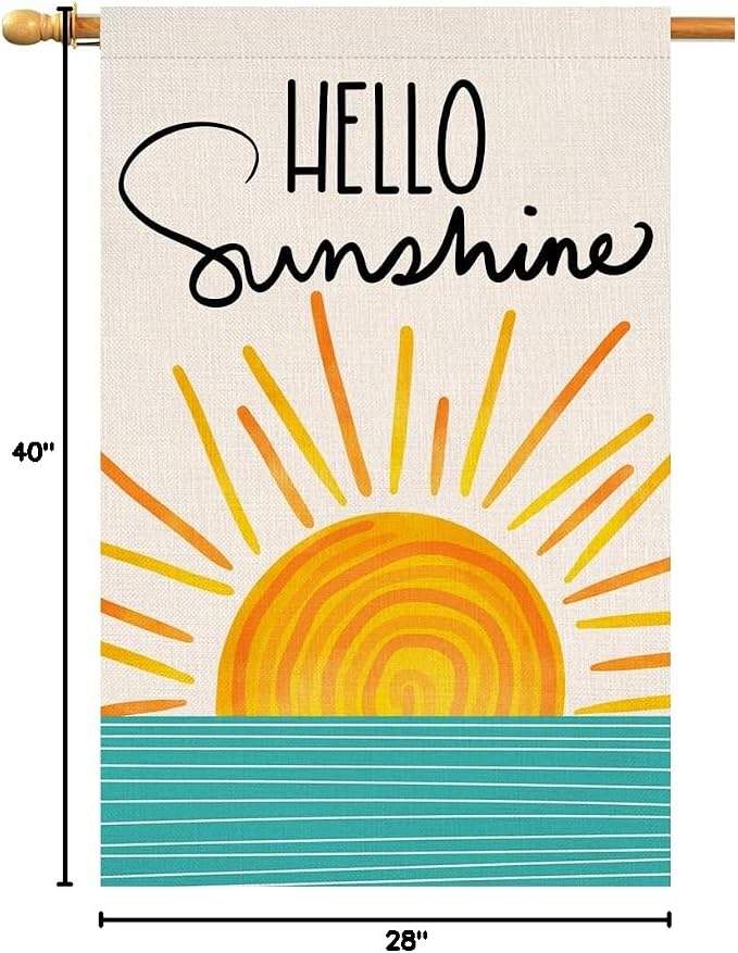Hello Sunshine Summer House Flag 28 x 40 Vertical Double Sided Farmhouse Holiday Outside Decorations Burlap Yard Flag BW285-40