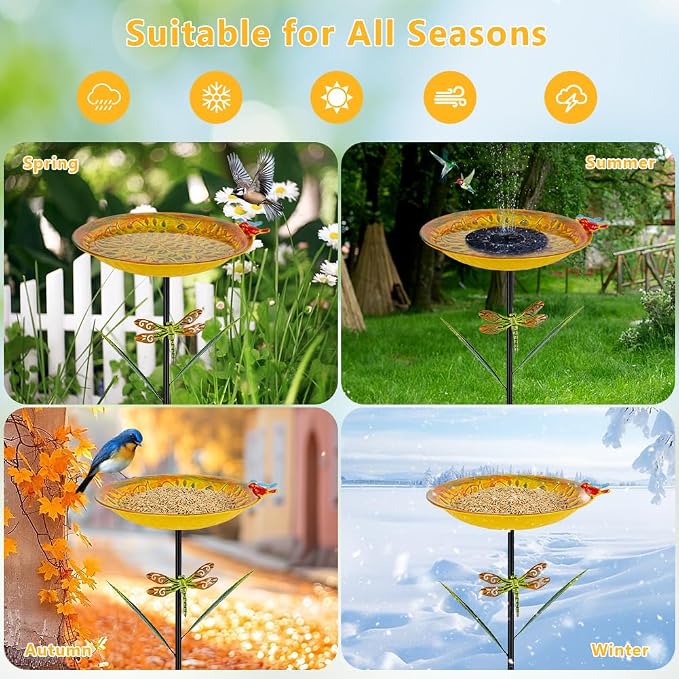 VEWOGARDEN 38" Tall Metal Bird Bath for Outside, Outdoor Bird Bath Feeder with Stable Stake for Garden, Yard, Patio Decor, Yellow