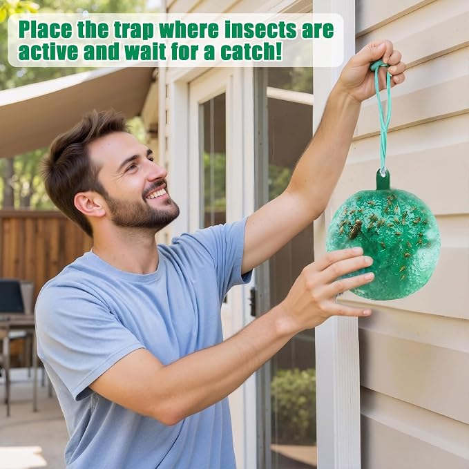 Sticky Insect Trap Ball, osseph Fruit Fly Trap Balls for Indoor Outdoor 6pc, Physical Extra Sticky Hanging Bug Ball Catches Flie Gnat Wasps Mosquitoe Flying Insects (Green)