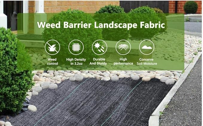 4ftx50ft Weed Barrier Landscape Fabric Heavy Duty,Weed Block Gardening Ground Cover Mat, Weed Control Garden Cloth ,Woven Geotextile Fabric for Underlayment,Commercial Driveway Fabric