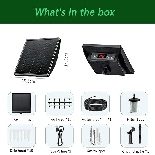 49FT Solar Drip Irrigation System, Automatic Watering Irrigation Kit for 15 Potted Plants, Auto DIY Watering System Plant Water Devices with Timer for Greenhouse Balcony Indoor Outdoor