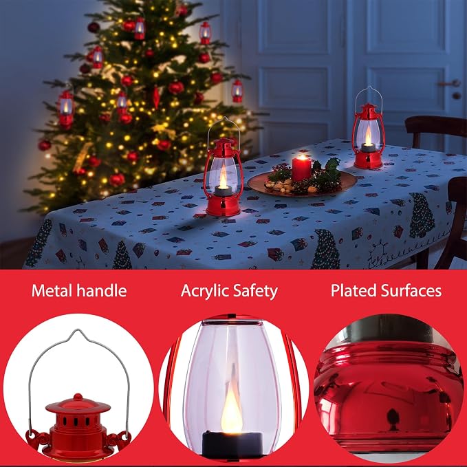 LLQ 12 Pack Vintage Decorative Lanterns, Red Mini Candle Lantern Decorative LED Candle Holders with Flameless Candles for Wedding Table Centerpieces, Christmas Party Outdoor Decorations