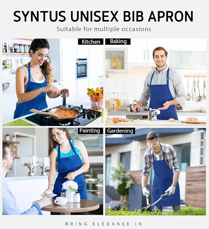 Syntus Apron for Men Women, Adjustable Cooking Kitchen Chef Aprons with 2 Pockets