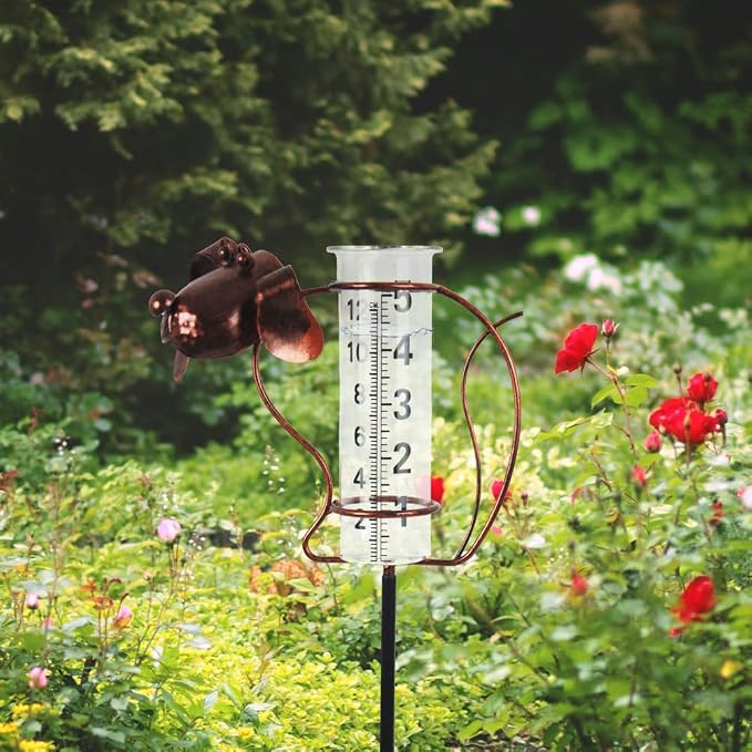 Rain Gauge with Large Clear Numbers, Rain Gauge Outdoor Garden Stake, 5-Inch Glass Tube Rain Water Gauges for Garden, Yard, Lawn, Patio(Dog)