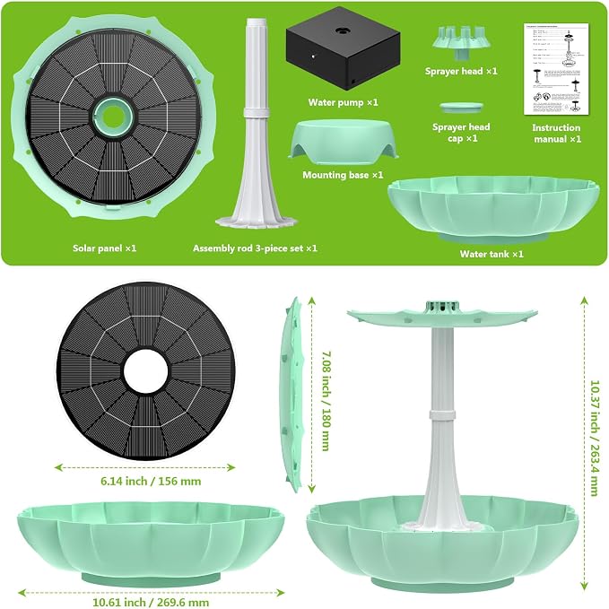 Solar Power Bird Bath Fountains Pump, Blue 2-Tier Cascade Water Feature for Outdoor Garden, Outside Pedestal Birdbath Kit for Yard Decoration & Wild Birds Feeding