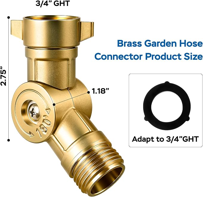 180° Swivel Brass Garden Hose Connector Water Hose Adapter, 3/4-11.5NH Garden Hose Fittings Water Hose Connector for Irrigation/Car Wash/Patio Cleaning