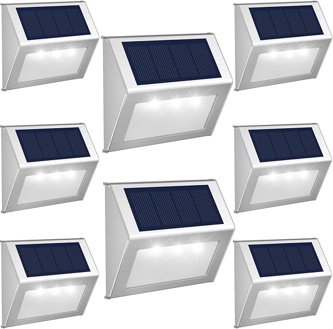 JSOT Solar Lights Outdoor for Deck,Waterproof Solar Garden Lights Decorative Outside Lamp for Walkway,Fence Post,Backyard,Railing,Wall,Pool,Step,Stairs 8 Lights Cool White