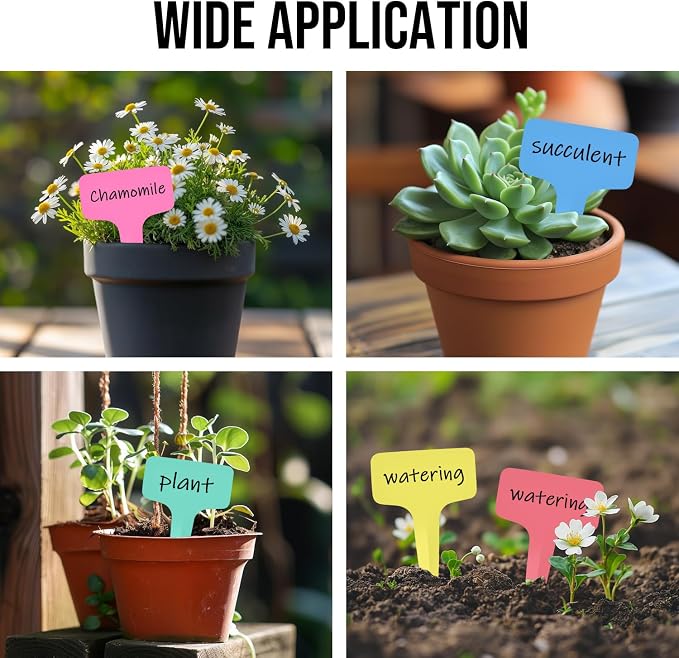 Plant Labels 1000 Pcs Yuanling T-Type Plastic Garden Tags Waterproof Plant Sign Stakes Nursery Garden Makers for Seedlings Flower Vegetables Herb Potted Belt Permanet Marker Pen (5 Colors)