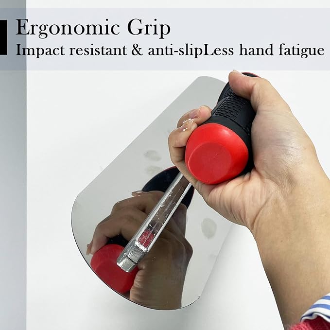 Round End Pool Trowel Set, 2pcs Finishing Trowels Set, Stainless Steel with Soft Grip Handle