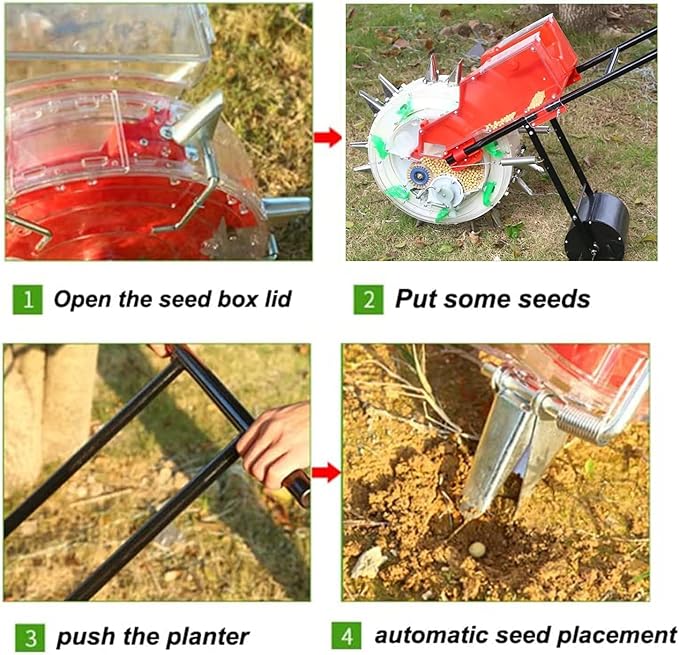 Seed Sower & Fertilizer Applicator, 7 Mouths Garden Push Seeder Planter, Portable Hand Push Seeder, Simultaneous Sowing and Fertilization, for Planting Corn Cotton Soybean Peanut