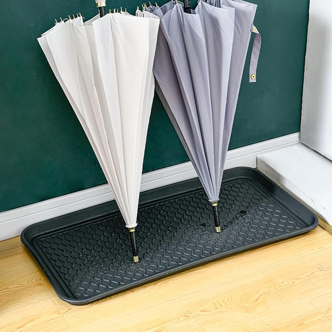 Hard Plastic Boot Tray for Entryway,Boot Mat,Shoe Tray,Shoe Mat for Indoor and Outdoor Use (Black Grid (Hard Plastic) 2Pcs, 29.5X14.9 inch)