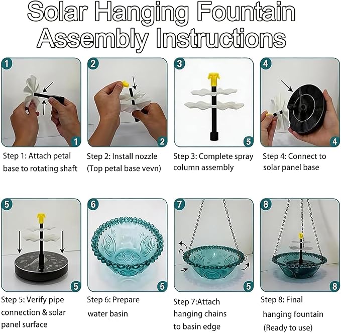 New Hanging Solar Bird Bath Fountain,3 Layers Hanging Bird Bath for Outside with Solar Fountain,Flowing Water Large Humming Birds Baths Fountains with Solar Pump & Plastic Bowl, for Outdoor, Gardens