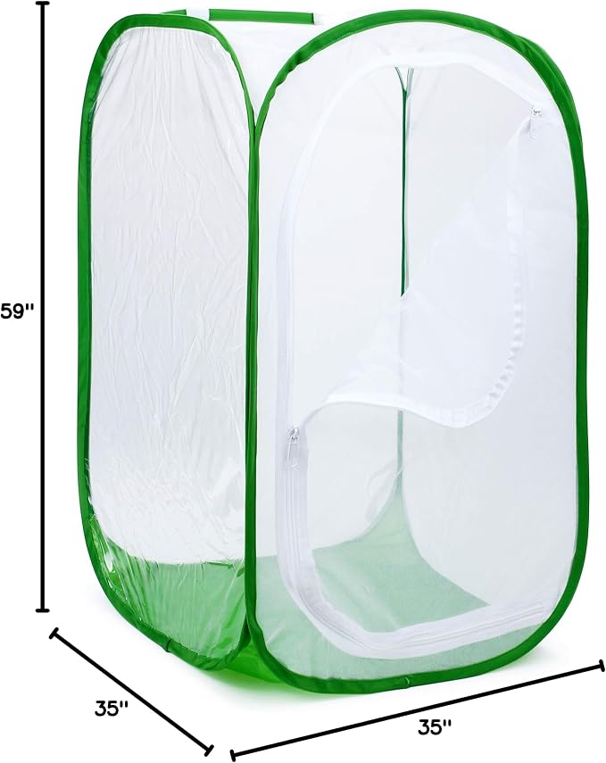 5 Feet Extra Large Monarch Butterfly Habitat, Giant Collapsible Insect Mesh Cage Terrarium Pop-up (White + Green, 35 x 35 x 59 Inches)