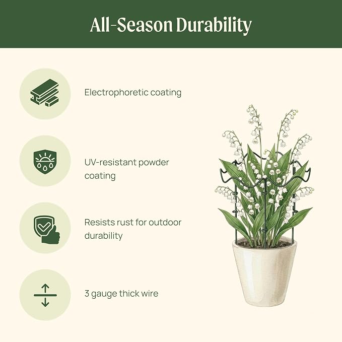 6 Pack Plant Support Stakes, Wavy Metal Garden Plant Stake, Peony Cages and Supports, 10"(W) x 30" (H) Flower Support Ring for Peonies, Hydrangea