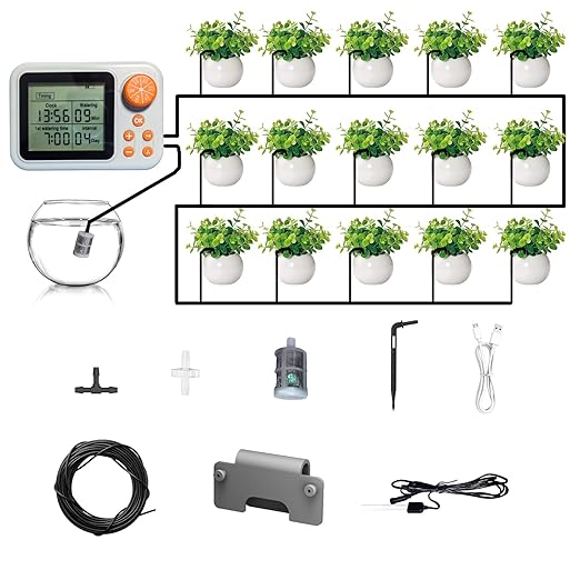 Drip Irrigation kit Indoor Plant Irrigation System Automatic Plant Waterer Plant Humidity Sensor Timer Water drip System kit to Growing Tent self Watering Automatic Mister kit Greenhouse(4 Sets)