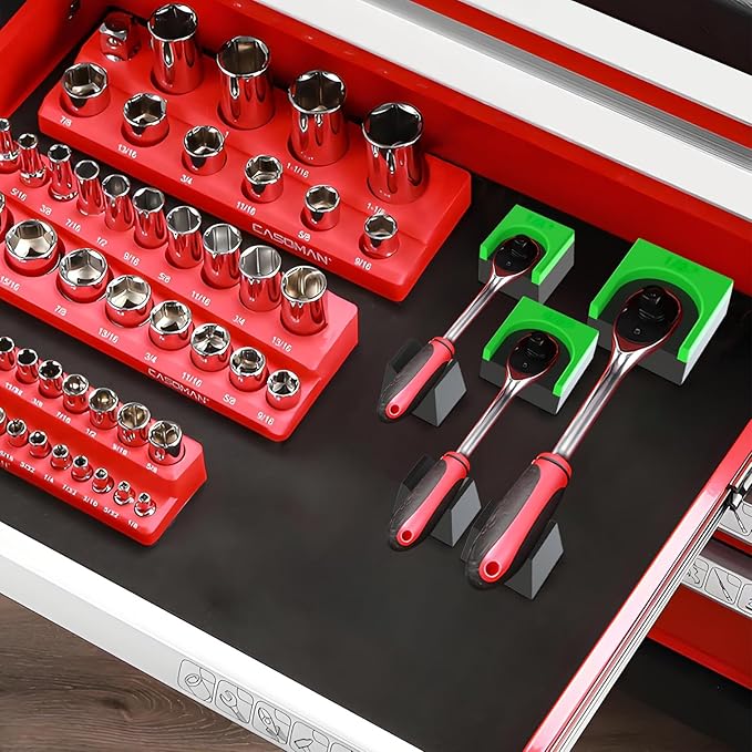 Ratchet Organizer Kit - 3 Pack Set, with Strong Magnets, Ratchet Organizer for Tool Box Drawer, Keep Tools Organized, for Garage, Workshop (Green/Black)