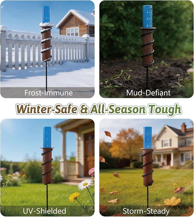16.5″ Rain Gauge Outdoor Decorative with Floating Blue Tube, 7.8″ High Precision Plastic Rain Guage for Garden Yard Lawn, Freeze Proof Professional Measuring Tool with Large Scale and Steel Stake