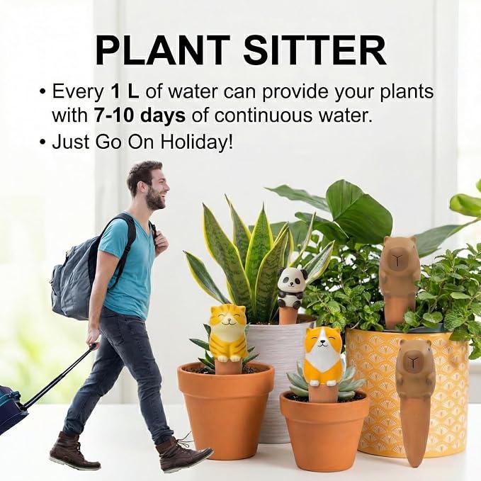 4 Pack 5.3 inch Terracotta Watering Spikes - Self Watering Globes for Indoor Plants, Cute Animal Automatic Plant Waterer, Ceramic Irrigation Stakes