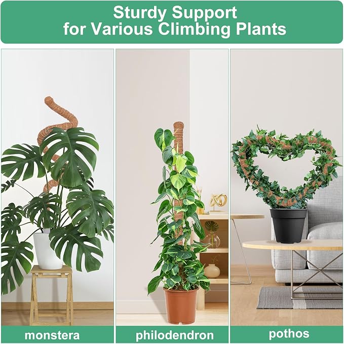 2 Pack Moss Pole, 28 Inch Monstera Plant Support, Moss Poles for Climbing Plants Indoor DIY, Coco Coir Plant Pole Moss Plant Stick Support Stake Kit for Potted Plants, Pothos, Philodendron