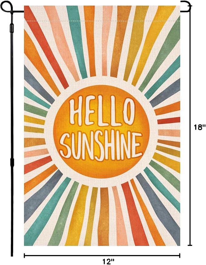 BLKWHT Hello Sunshine Summer Garden Flag 12x18 Vertical Double Sided Colorful Farmhouse Holiday Outside Decorations Burlap Yard Flag BW643
