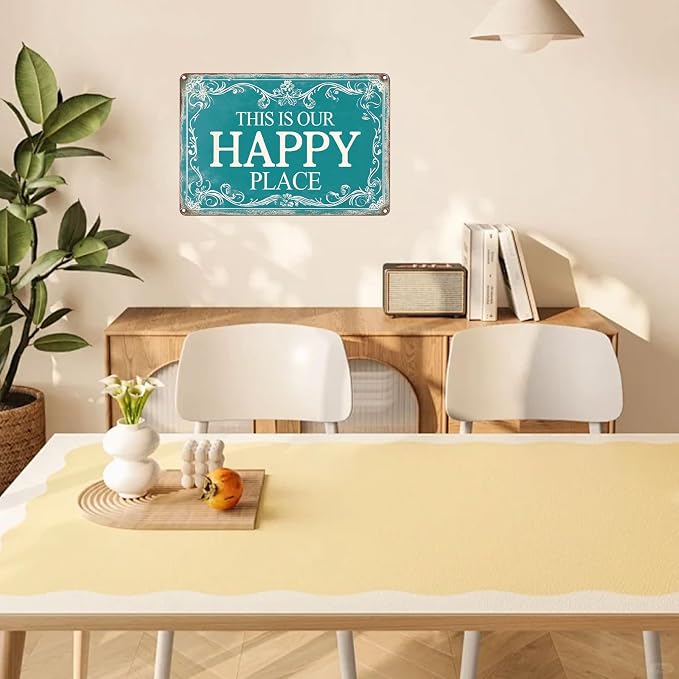 Funny Sign This Is Our Happy Place Metal Tin Sign Retro Wall Decor for Kitchen Cafe Garage Bar Garden Bedroom 12×8 Inch
