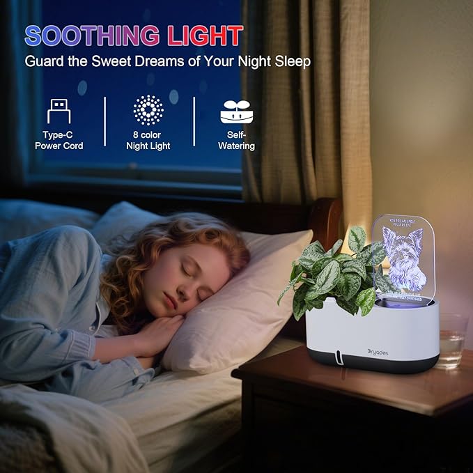 Planter with LED Note Board & 7 Colors Pen, Led Acrylic Message Board with Planter,Dog Board Night Light with Planting Pot for Mother's Day/Children's Day Gifts(No Plant)