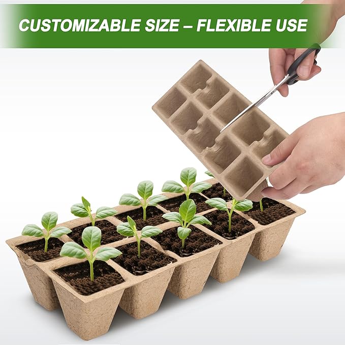 Seed Starter Trays, Biodegradable Peat Pots Planting Trays for Seedlings, Germination Trays for Vegetables, Flowers, Herbs, Indoor Outdoor Gardening (30 Packs,300 Cells)