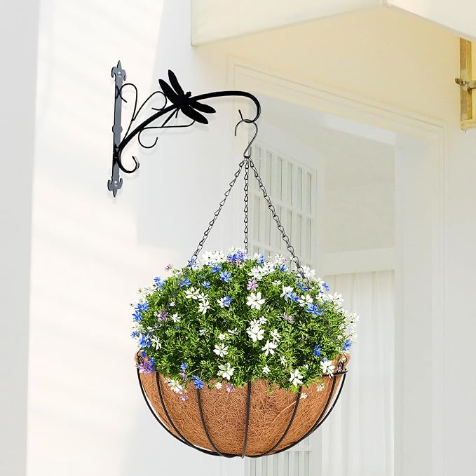 HKZ Hanging Basket Planter Plants Outdoor - 2 Pack 10 Inch Metal Hanging Planter with Coco Liners, Chain Hook Hanging Flower Pots for Indoor Outdoor Garden Porch Decoration