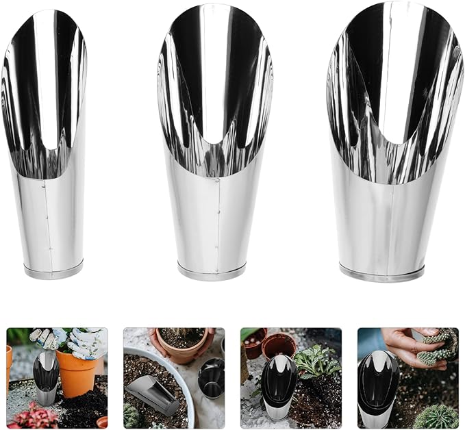 Yardwe 3Pcs Stainless Steel Soil Scoop Set for Gardening Bonsai Planting Fertilizer Potting Soil Shovel Cups